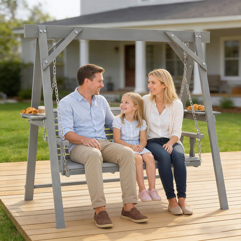 Outsunny Three-Seater Wooden Swing Bench, Dark Grey