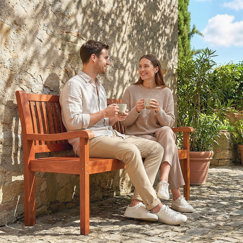 Outsunny Garden Bench 2 Seater, Wooden Outdoor Bench with Waterproof Cover, Garden Seat with Ergonomic Backrest