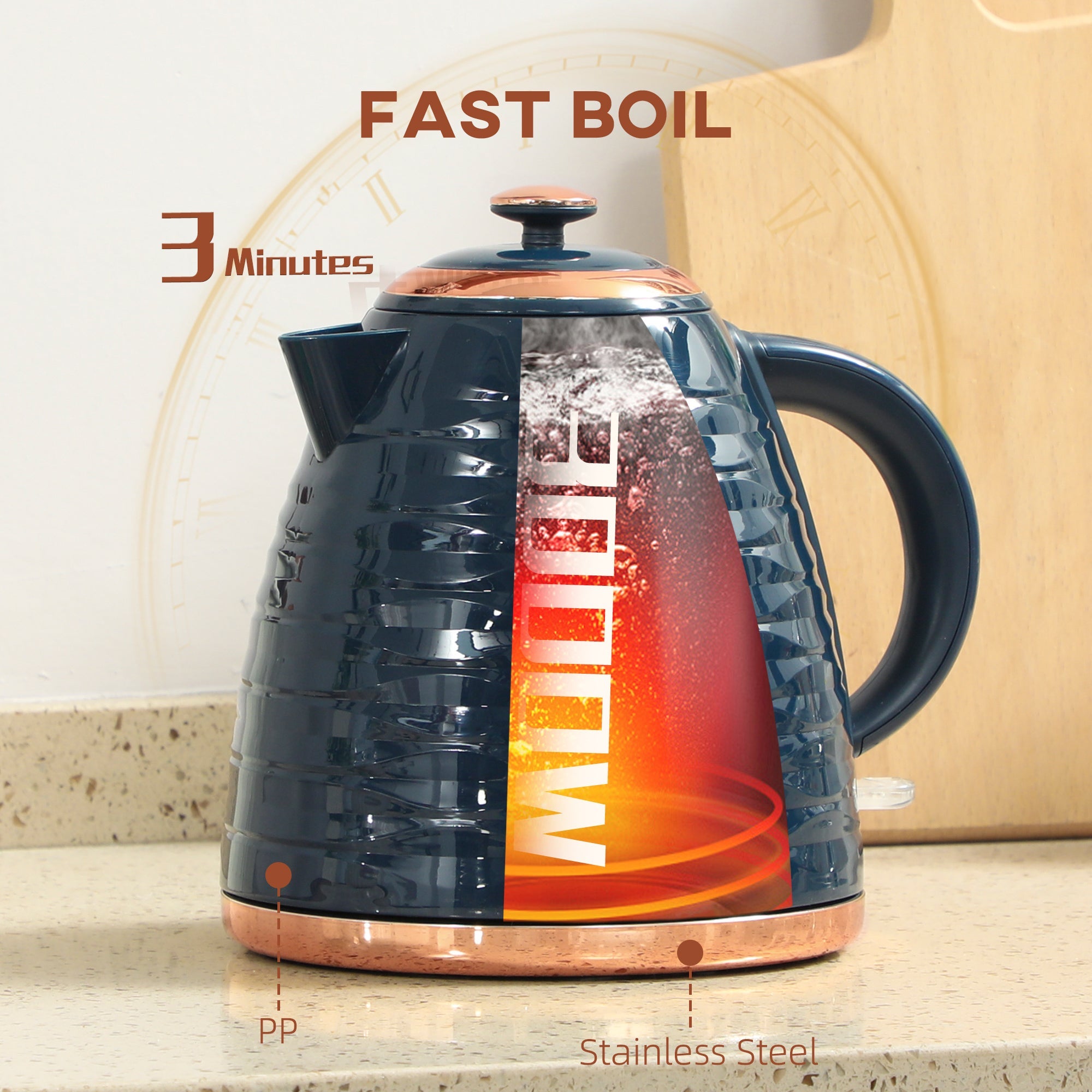 HOMCOM 3kW Rapid Boil Honeycomb Kettle - Dark Blue