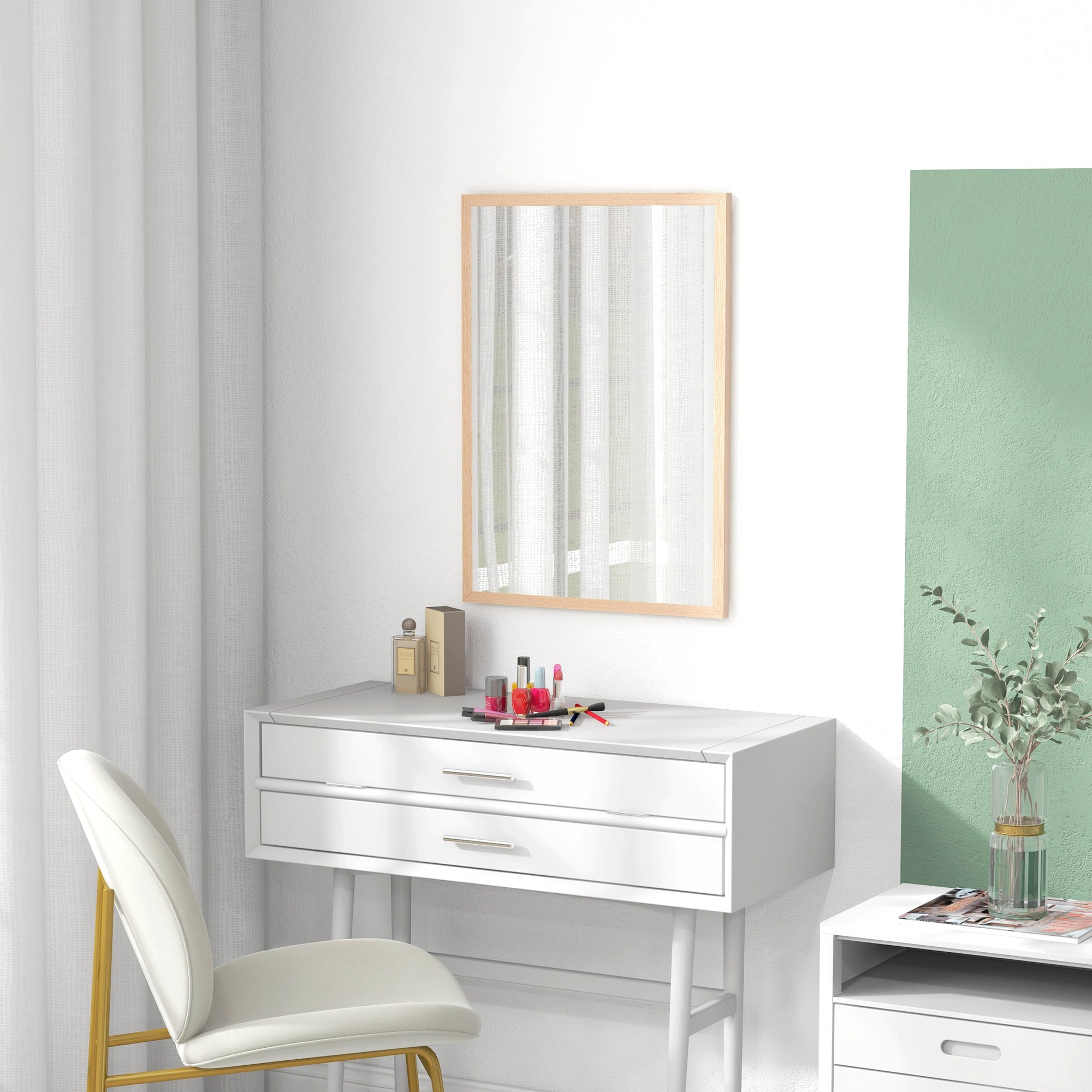 HOMCOM Wall Bathroom Mirror, 70 x 50 cm Wall-Mounted Mirror for Living Room, Bedroom, Hallway, Natural Wood