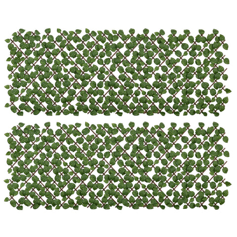Outsunny Set of 2 Expandable Artificial Trellis Hedges – Realistic Leaf Privacy Screen, 2 x 1 m