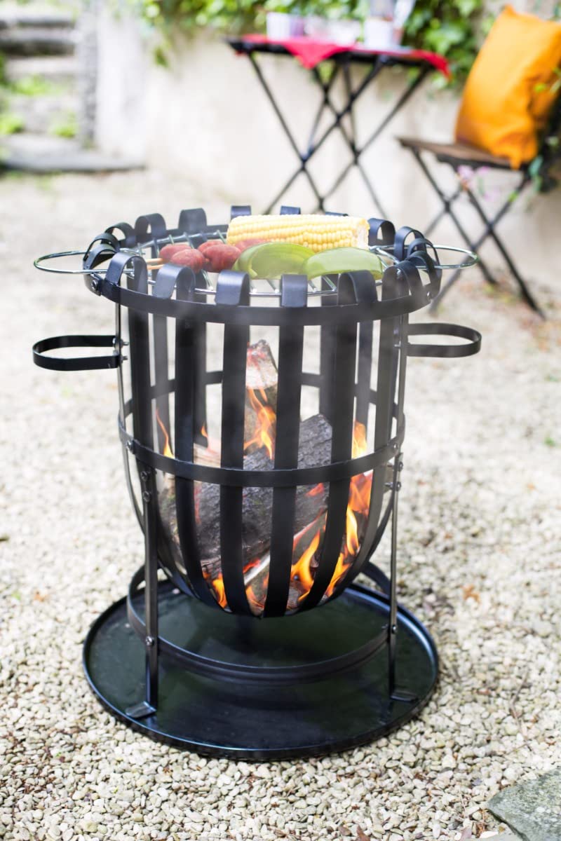 La hacienda vancouver black firebasket is a black wrought iron outdoor fire pit with grill top perfect for outdoor gatherings