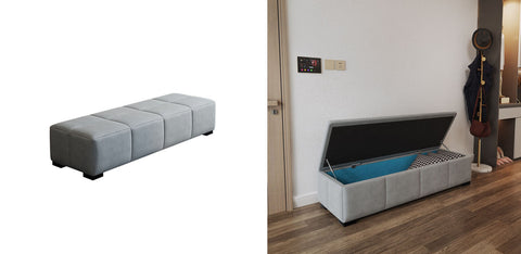 Gray velvet la23 bench storage with segmented cushioning and black feet perfect for stylish bench storage