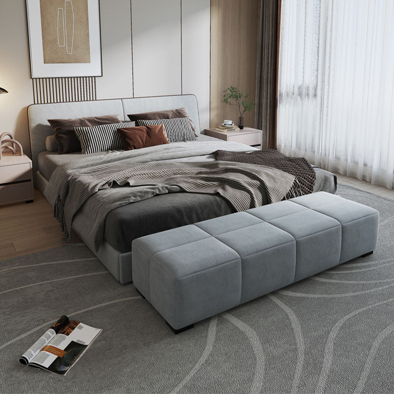 Light gray velvet la23 bench storage with segmented square cushions perfect for stylish bench storage
