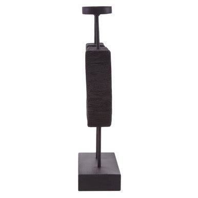 Black textured rectangular two candle holder with sleek metal stand lacuna two candle holder