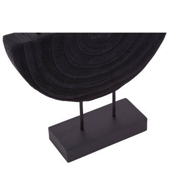 Lacuna two candle holder is a black wooden two candle holder with visible grain on a sleek black metal stand