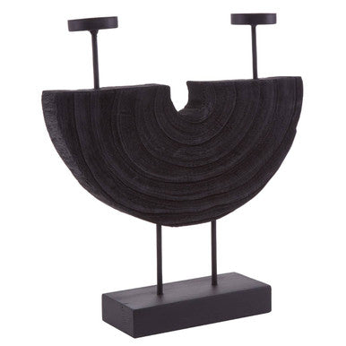 Black wooden lacuna two candle holder with two slender stands designed as a two candle holder