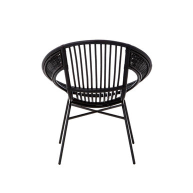Lagom black natural chair with black natural rattan woven circular back and iron black frame for indoor use