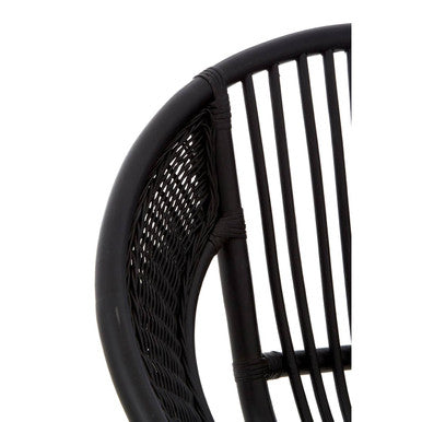 Lagom black natural rattan and iron black chair with black woven curved backrest and vertical slats