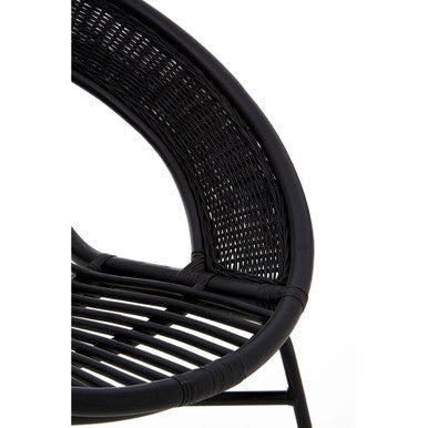 Lagom black natural woven rattan and iron black chair with curved back and slatted seat for stylish seating
