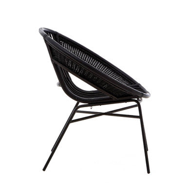 Lagom black natural rattan and iron black chair with sleek woven rattan and slender metal legs for modern style
