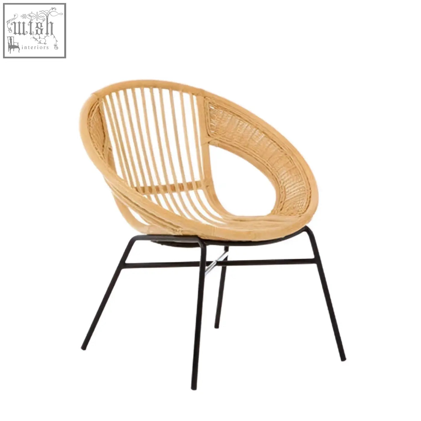 Lagom natural rattan chair with a natural woven seat and sleek black iron chair frame for stylish seating
