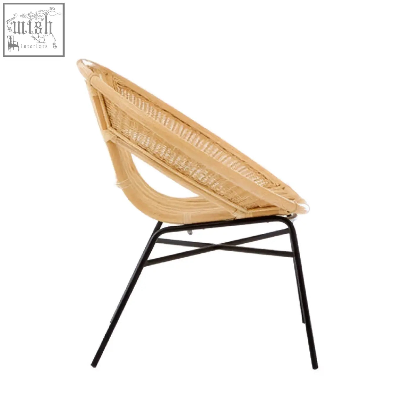 A lagom natural rattan chair with a curved woven backrest and black iron legs perfect for modern spaces