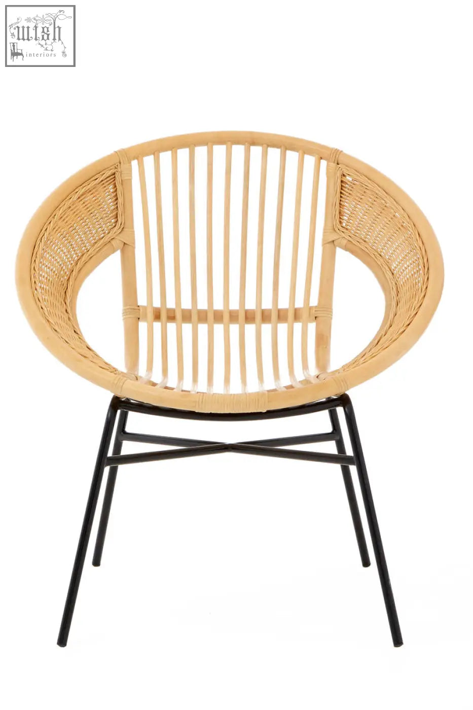 Lagom natural rattan chair with natural woven rattan seat and sleek black iron chair frame for stylish seating