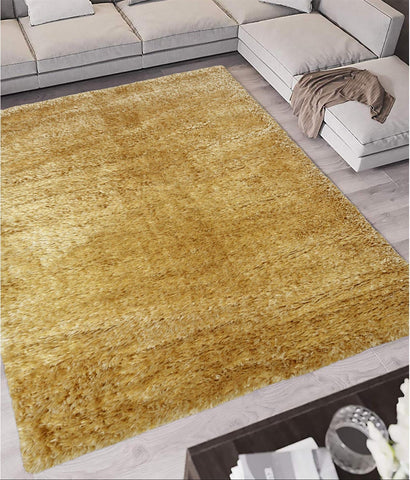 Golden plush textured shaggy rug in lagom ochre shaggy style perfect for cozy home spaces