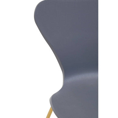 Gray molded plastic laila dining chair with grey seat and gold metal legs featuring a sleek curved design