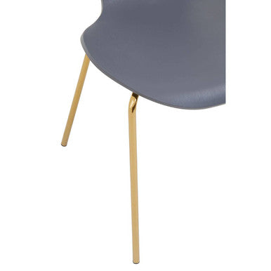 Gray plastic laila dining chair with slender gold metal legs and a comfortable grey seat for stylish dining spaces