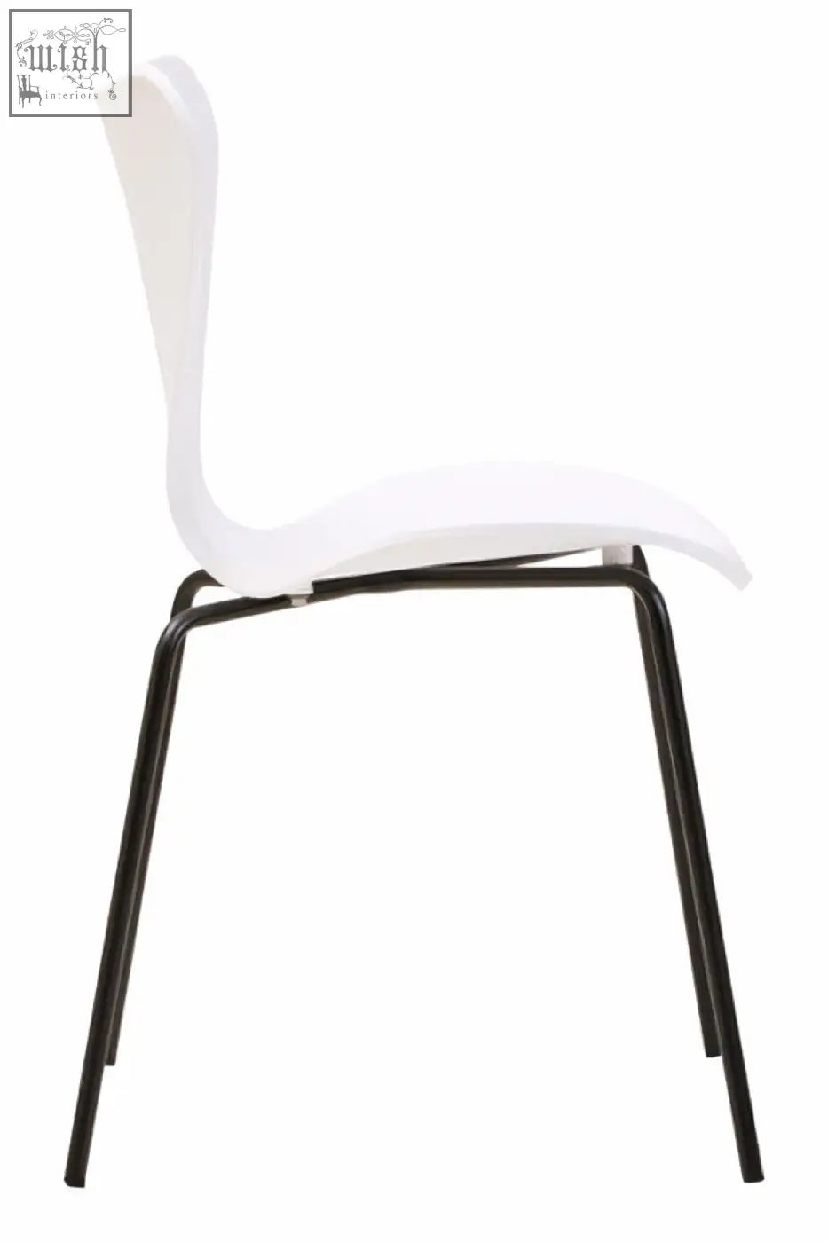 Laila white seat dining chair with white undulating plastic seat and black angular metal legs for stylish seating