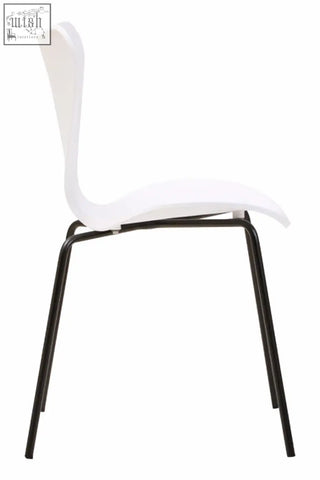 Laila white seat dining chair with white undulating plastic seat and black angular metal legs for stylish seating