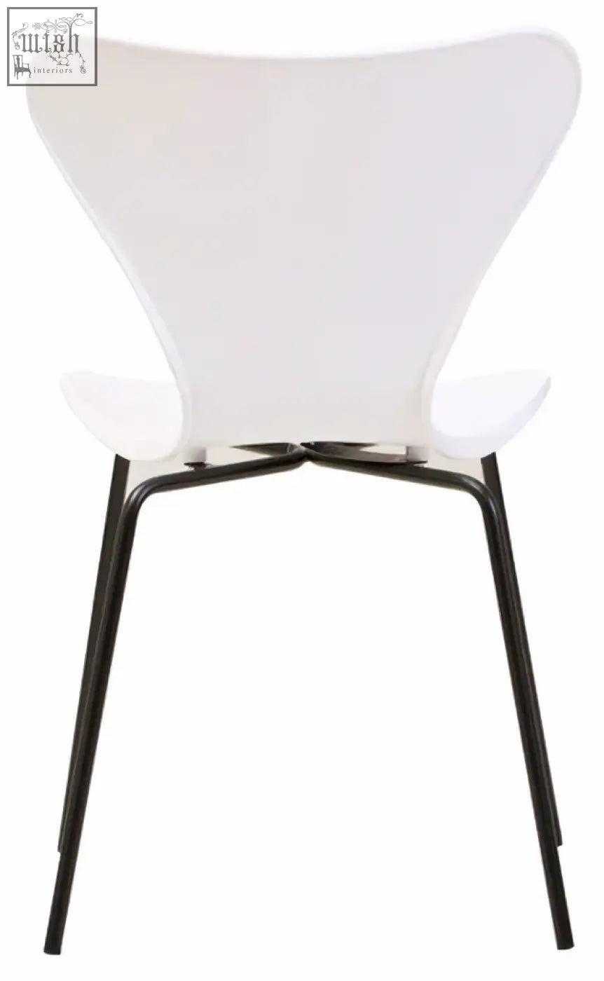 Laila white seat dining chair with white undulating plastic seat and angular black metal legs