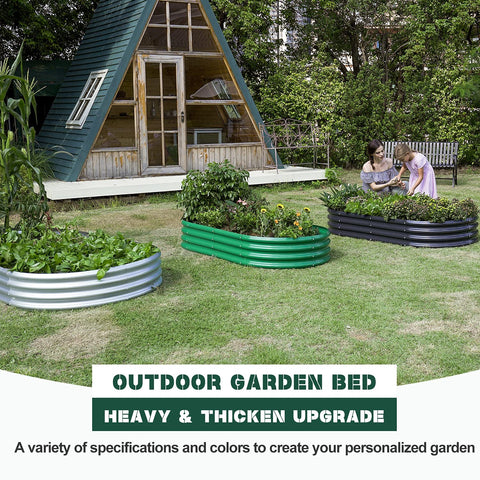 Green galvanized metal raised garden bed with corrugated ridges and raised edge for vegetables 4x2 feet