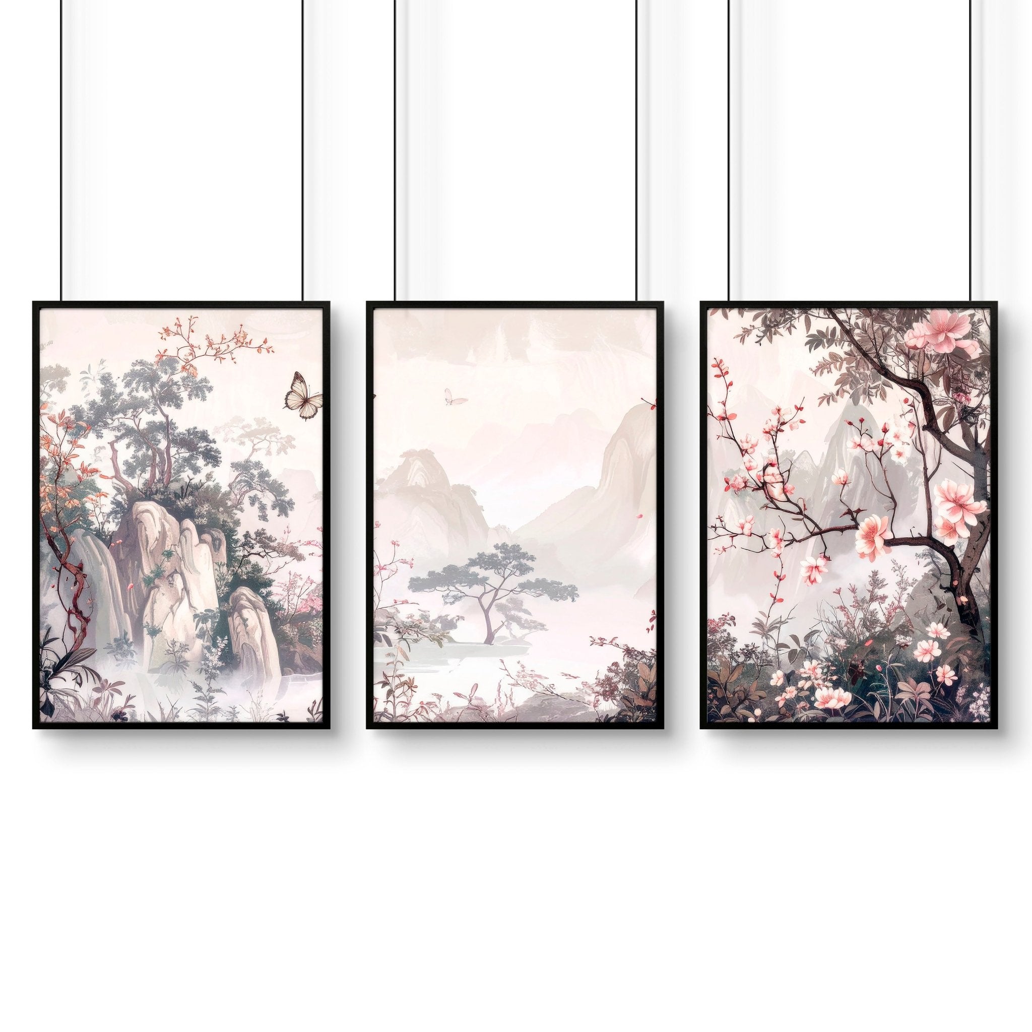 Large Artwork For Walls | Set of 3 Chinoiserie Wall art Prints