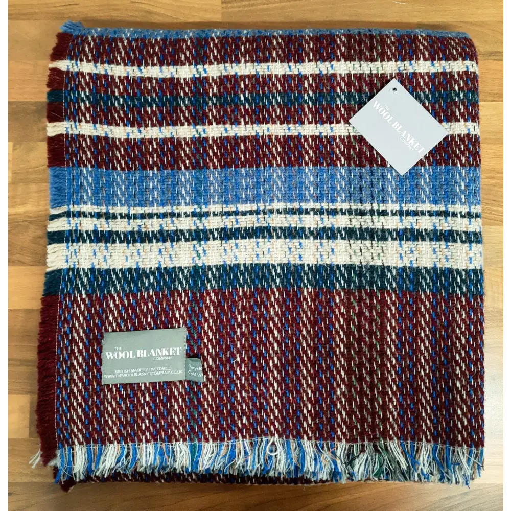 Large Checked Random Recycled Wool Blanket - BurgundyL - Throws & Blankets
