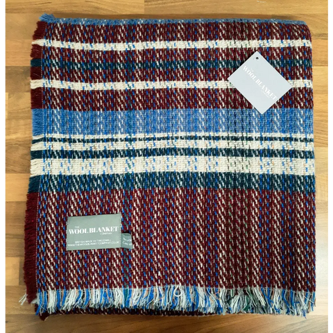 Large Checked Random Recycled Wool Blanket - BurgundyL - Throws & Blankets