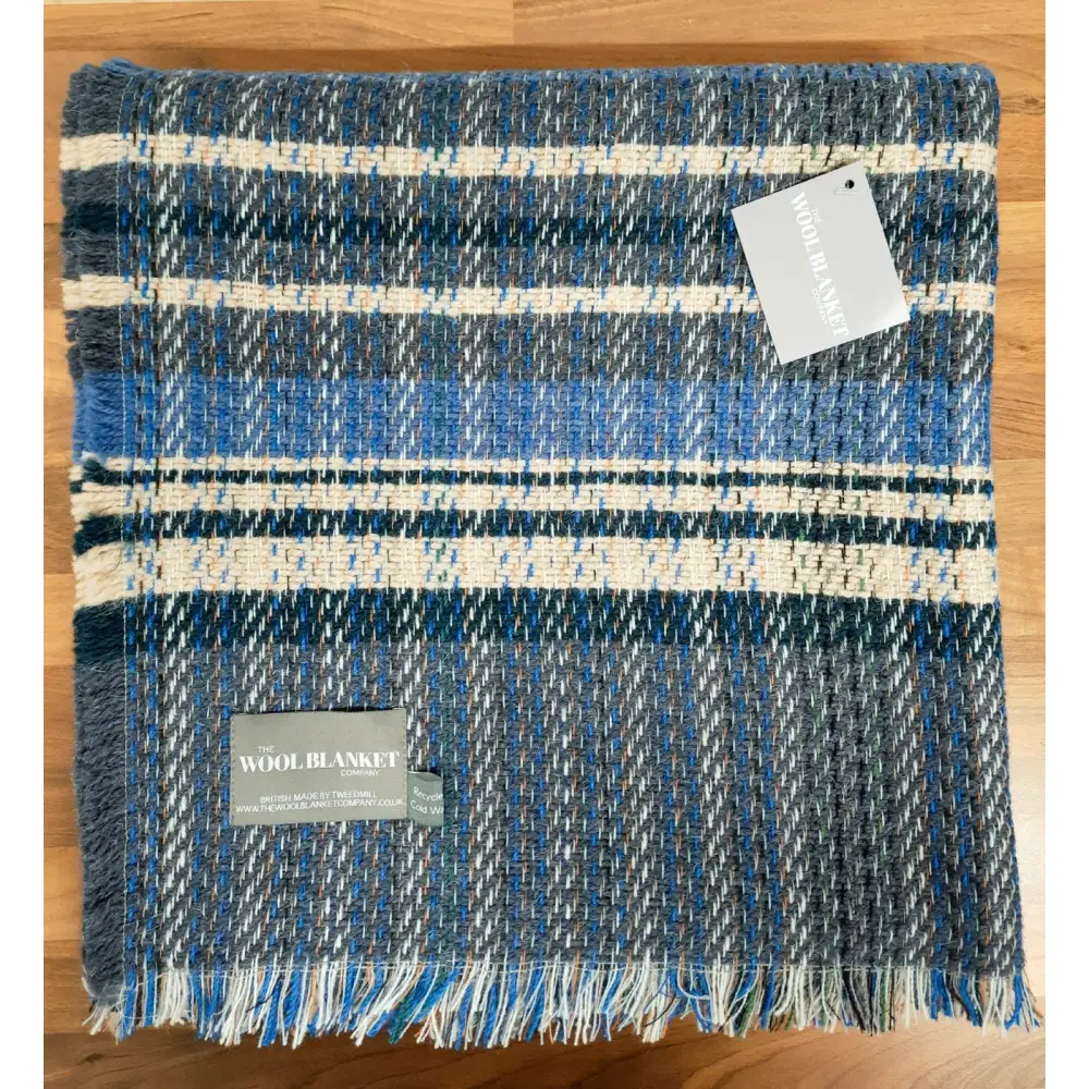 Large Checked Random Recycled Wool Blanket - Denim - Throws & Blankets