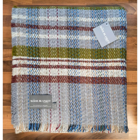 Large Checked Random Recycled Wool Blanket - Dove - Throws & Blankets
