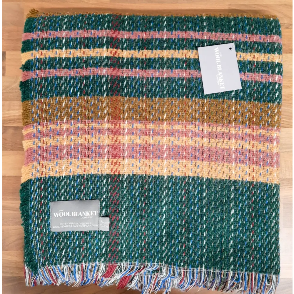 Large Checked Random Recycled Wool Blanket - Emerald - Throws & Blankets