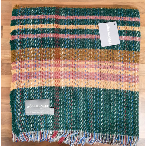 Large Checked Random Recycled Wool Blanket - Emerald - Throws & Blankets