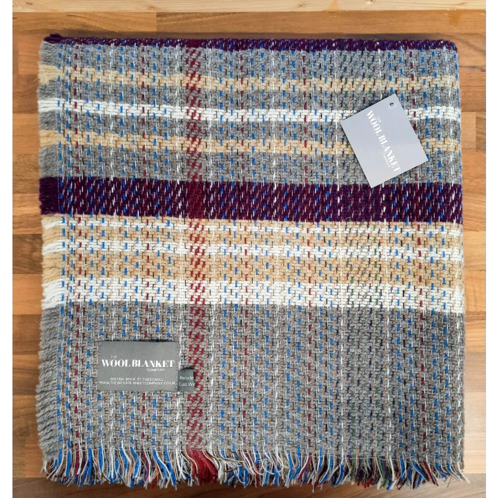 Large Checked Random Recycled Wool Blanket - Grape - Throws & Blankets