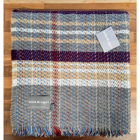 Large Checked Random Recycled Wool Blanket - Grape - Throws & Blankets