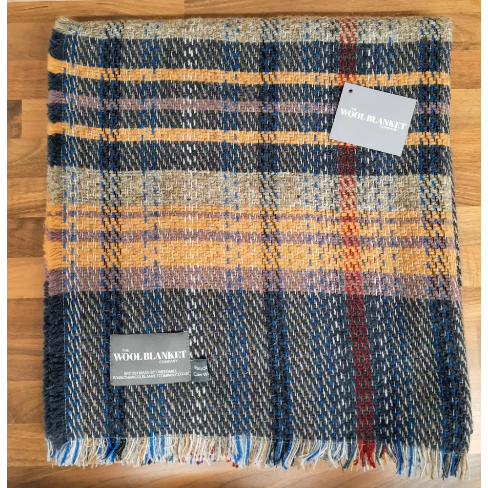 Large Checked Random Recycled Wool Blanket - Indigo - Throws & Blankets
