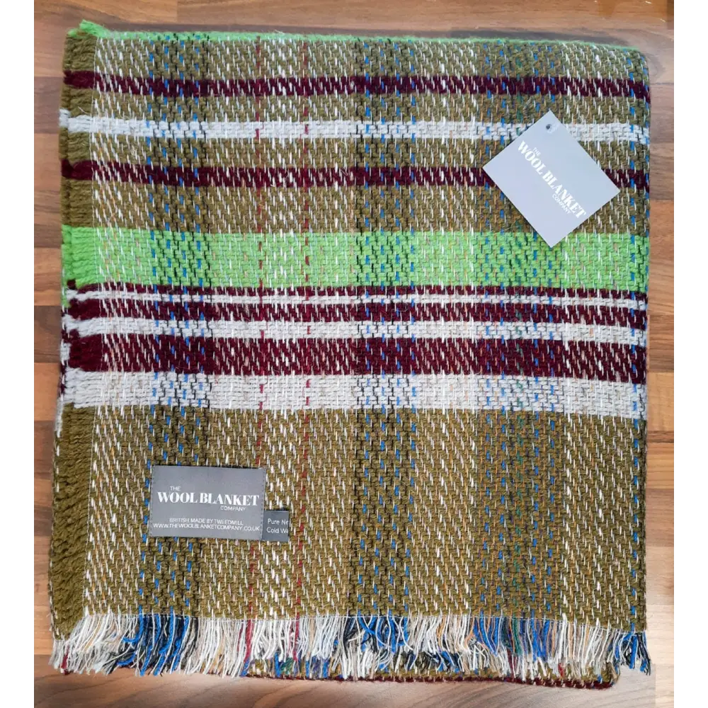 Large Checked Random Recycled Wool Blanket - Khaki - Throws & Blankets