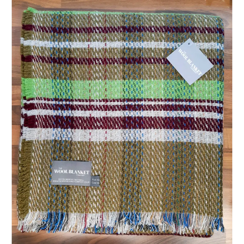 Large Checked Random Recycled Wool Blanket - Khaki - Throws & Blankets