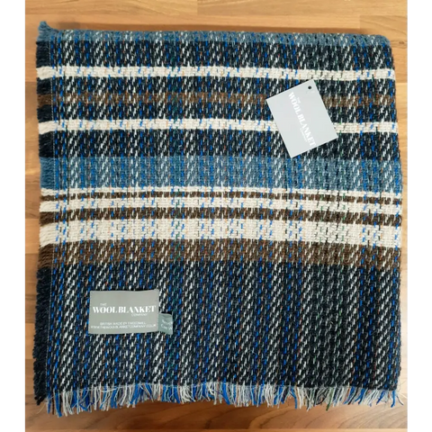 Large Checked Random Recycled Wool Blanket - Midnight - Throws & Blankets