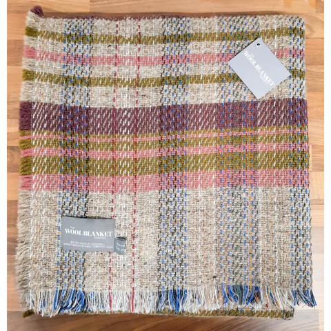 Large Checked Random Recycled Wool Blanket - Pinks - Throws & Blankets