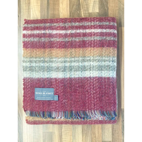 Large Checked Random Recycled Wool Blanket - Raspberry/Orange - Throws & Blankets