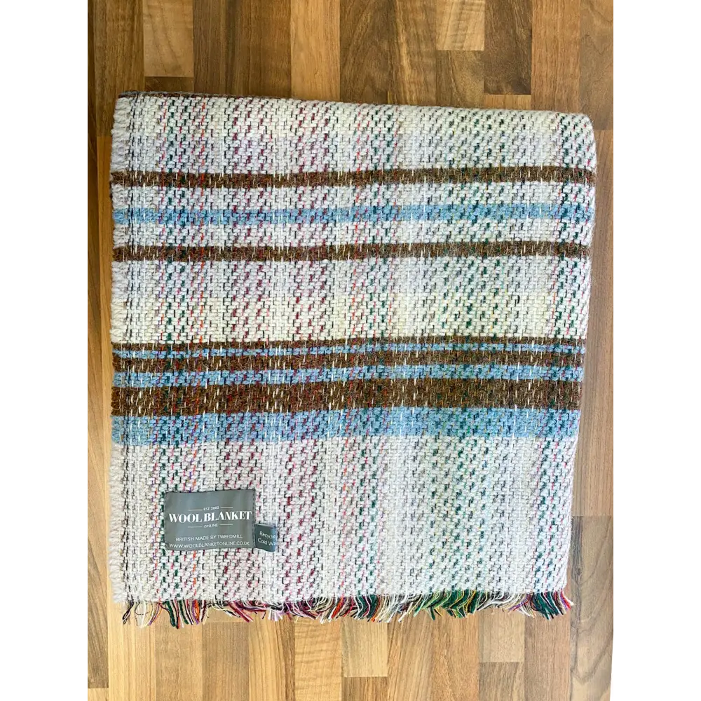 Large Checked Random Recycled Wool Blanket - Sky - Throws & Blankets