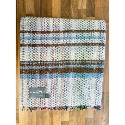 Large Checked Random Recycled Wool Blanket - Sky - Throws & Blankets