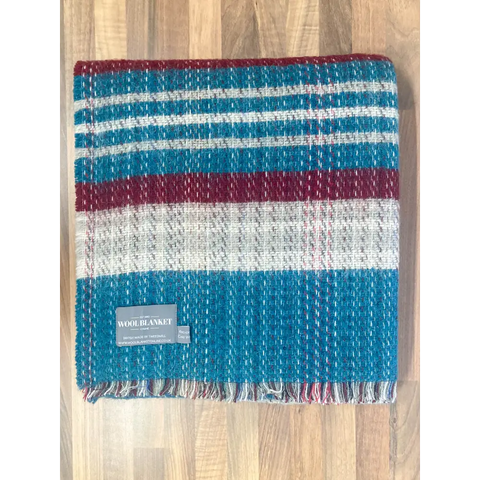 Large Checked Random Recycled Wool Blanket - Teal/Red - Throws & Blankets