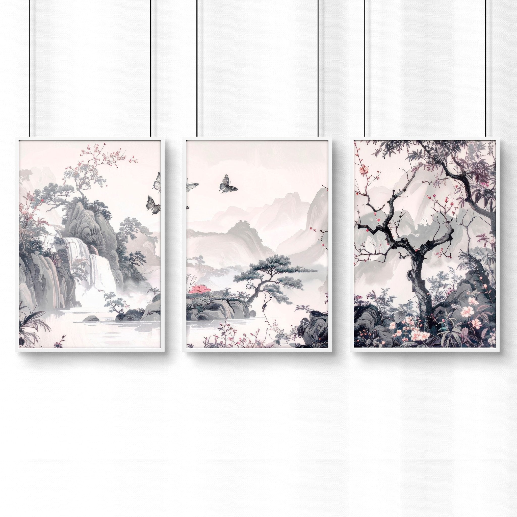 Large Contemporary Wall Art | Set of 3 Chinoiserie Wall art Prints