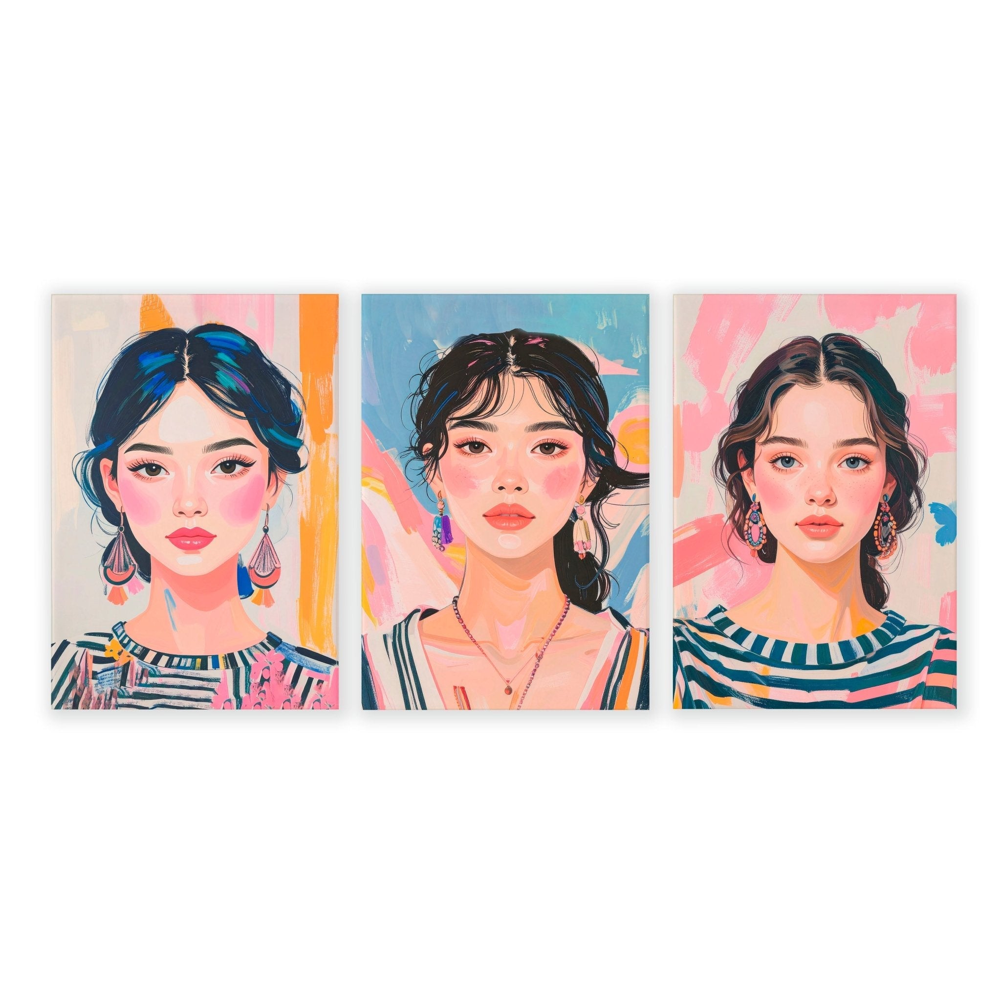 Large Framed Pictures | Set of 3 Boho Women Wall art Prints