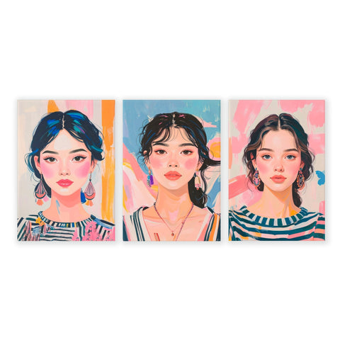 Large Framed Pictures | Set of 3 Boho Women Wall art Prints