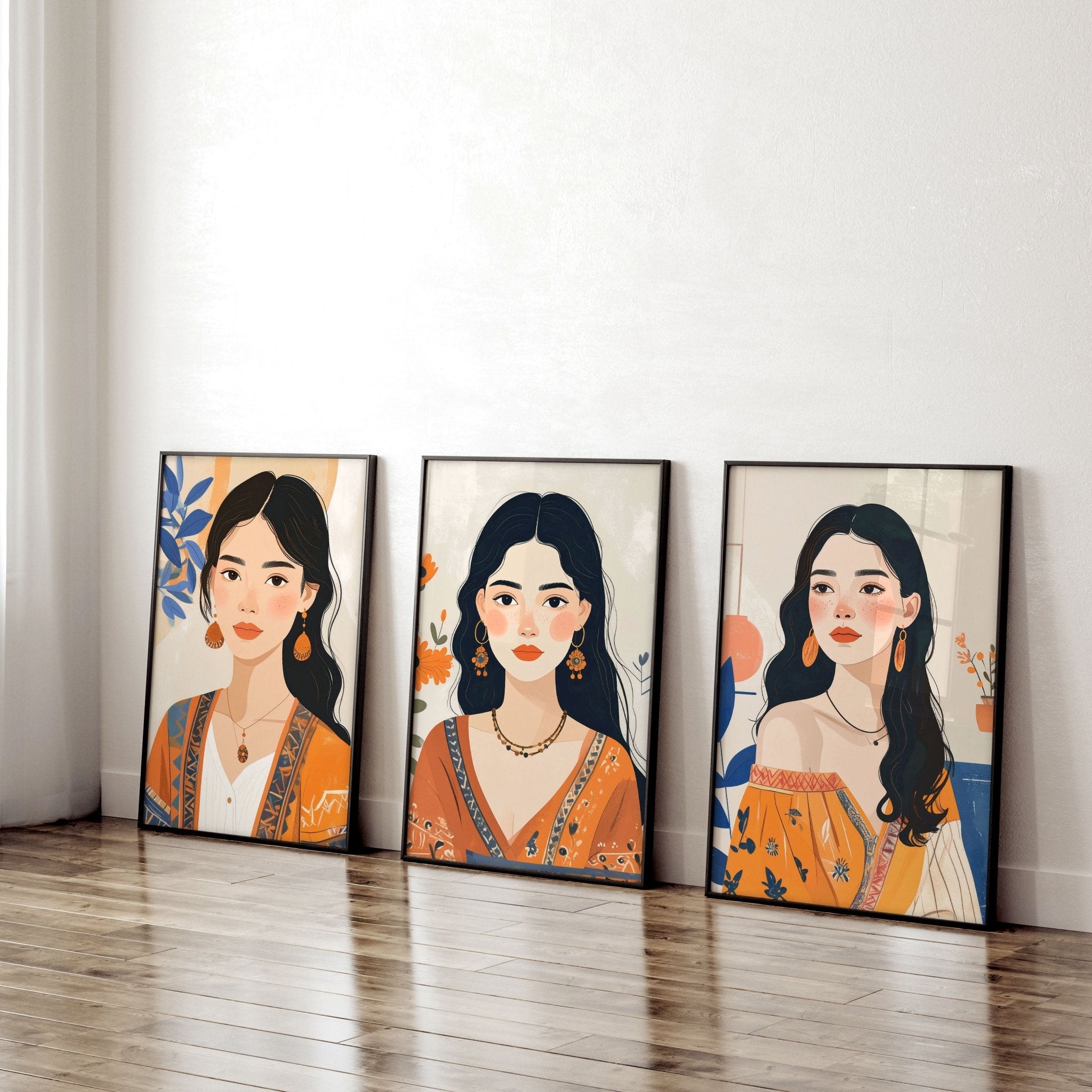Large Framed Prints | Set of 3 Boho Women Wall art Prints