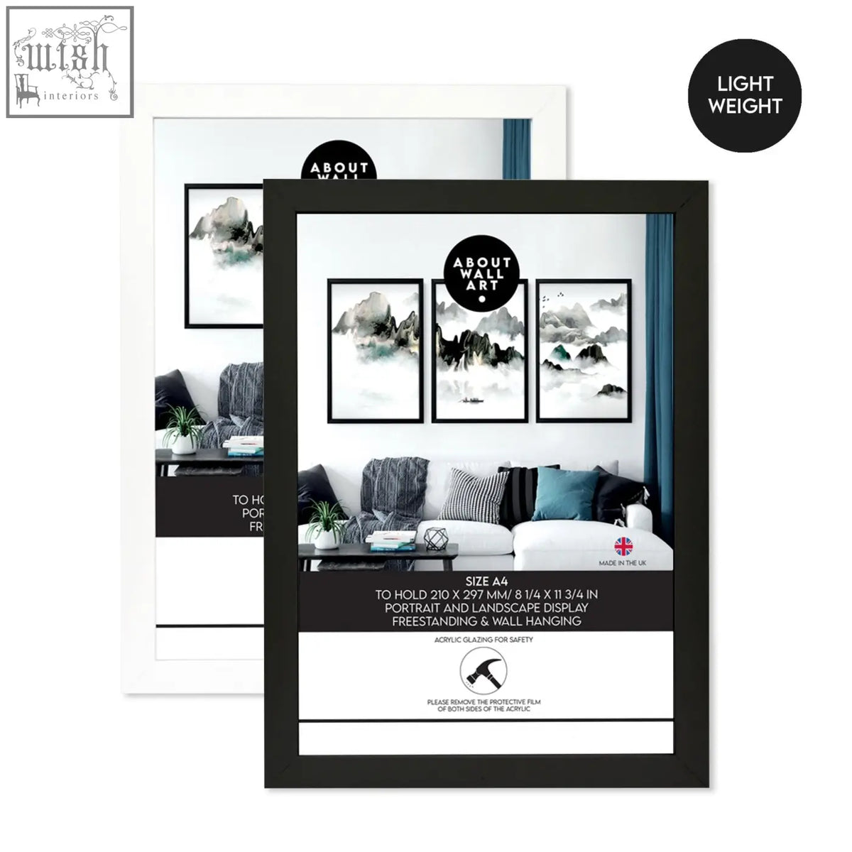 Black framed large picture frame in a4 size with sleek minimalist design and clear acrylic perspex glazing
