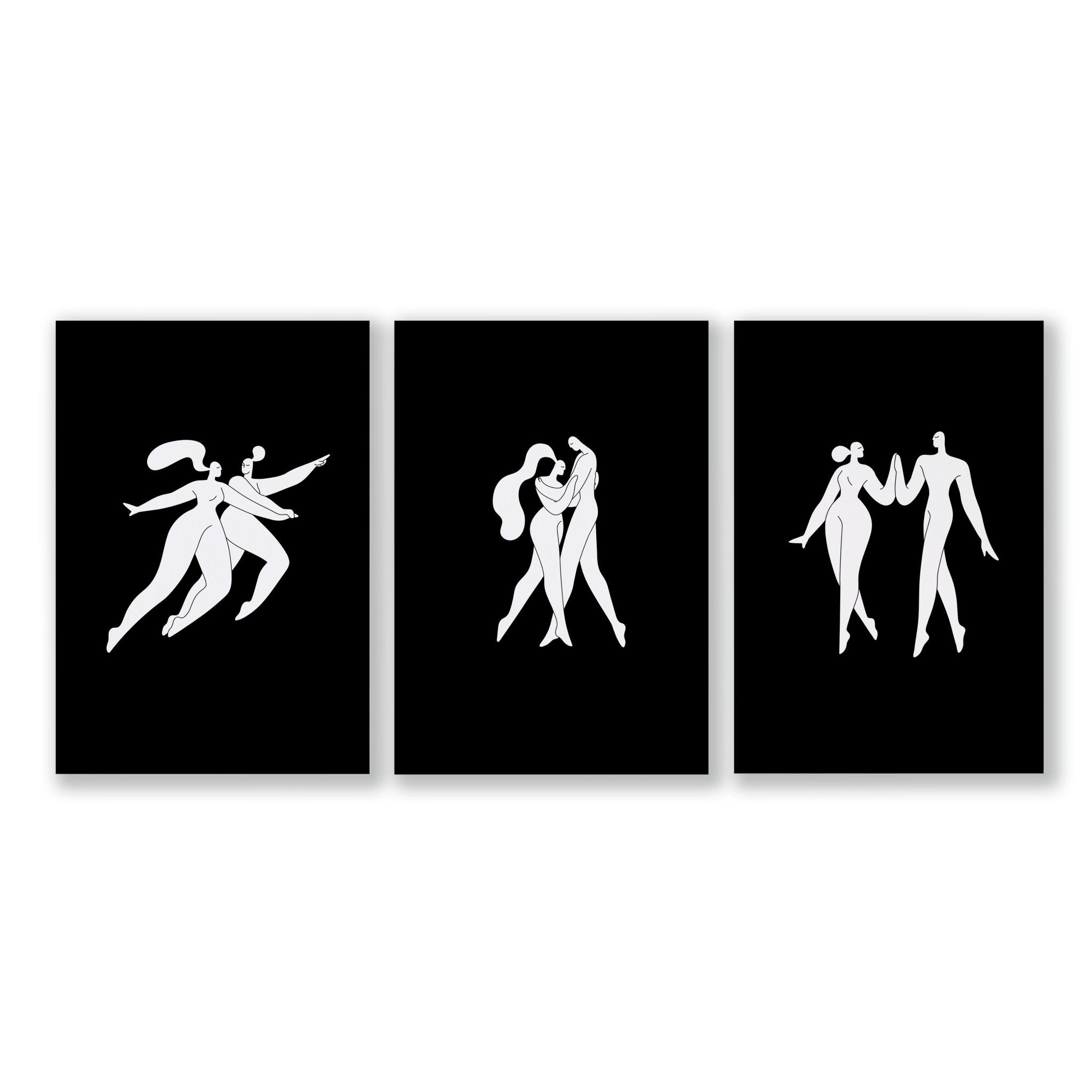 Large Paintings For Living Room | Set of 3 Boho Women Wall art Prints