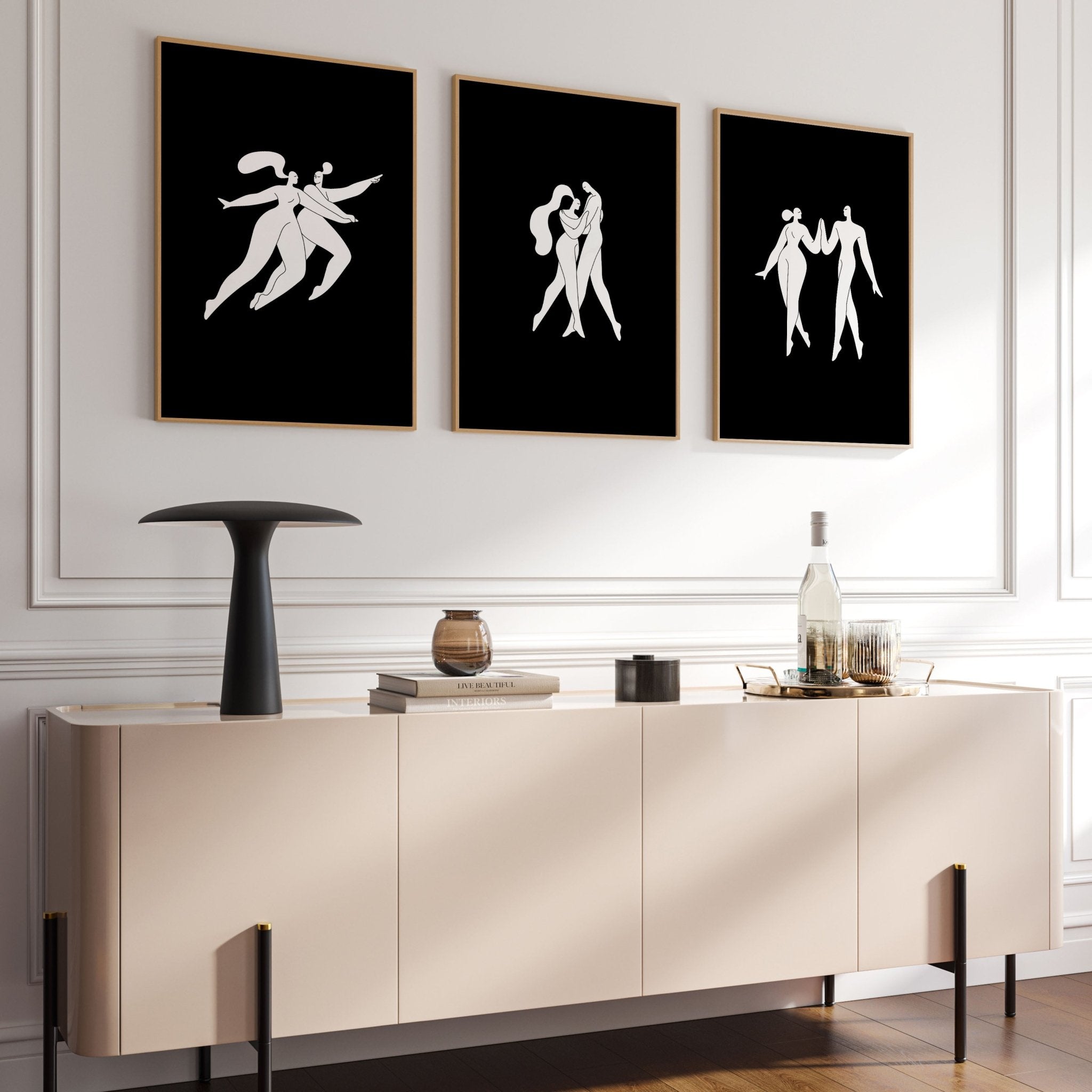 Large Paintings For Living Room | Set of 3 Boho Women Wall art Prints